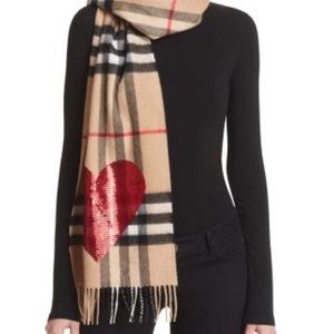 NWOT Burberry heart sequin cashmere giant check scarf